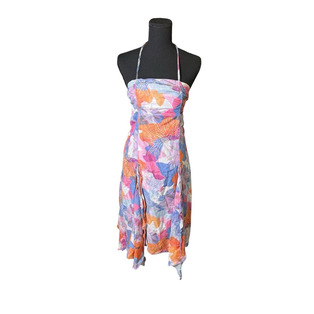 Armani Exchange Halter Dress Womens‎ 0 Multicolor Silk Butterfly Print